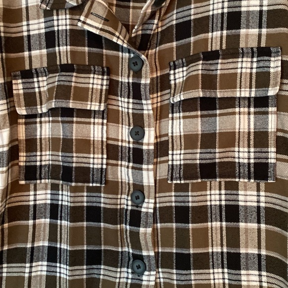 Treasure & Bond Olive, Black and Cream Plaid Shacket - M - Picture 4 of 7